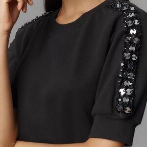 NWT Anthropologie Black Sequin Shoulder Sweatshirt